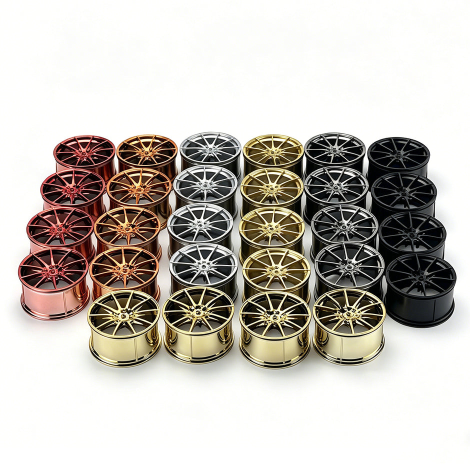 P1 1:8 Scale Building Block Wheel Rims, Size 7.5cm x 4cm, 7 Colors Available Gunmetal, Silver, Black, Red, Orange, Gold, Electroplated Gold, Compatible with Technic 42172 42143 42232 MOC Car Model, Building Brick Modification Upgrade Parts