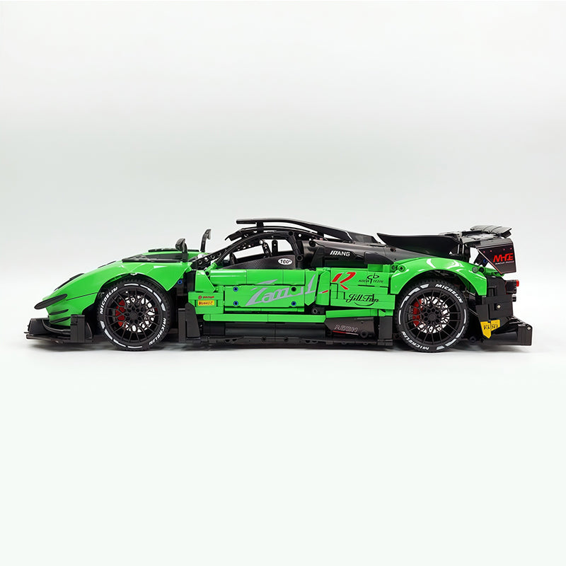 Technic MOC Supercar Building Kit, 1:8 Scale Pearlescent Green Paint Finish Race Car Model Inspired by Pagani Zonda R, 3300 PCS Building Blocks, Adult Static Display Collectible Car Gift