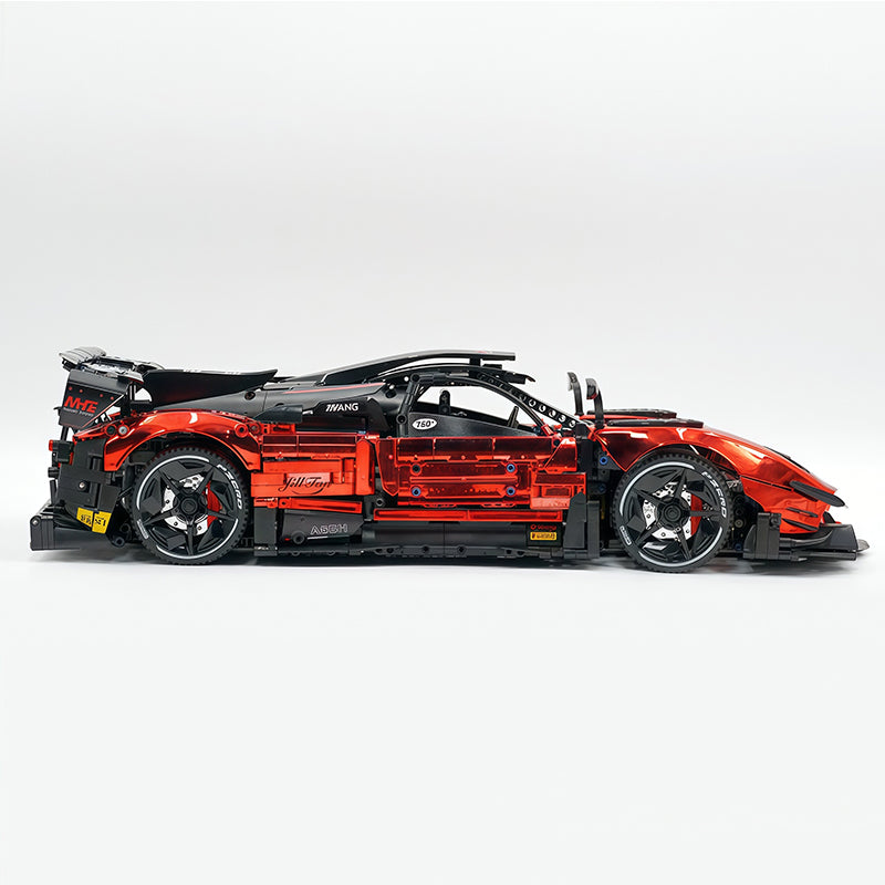 MOC Technic Building Block Car, 1:8 Scale Mirror Electroplated Blood Red Supercar Model Inspired by Pagani Zonda R, 3300 PCS Static Race Car Building Bricks, Adult Collectible Vehicle Gift