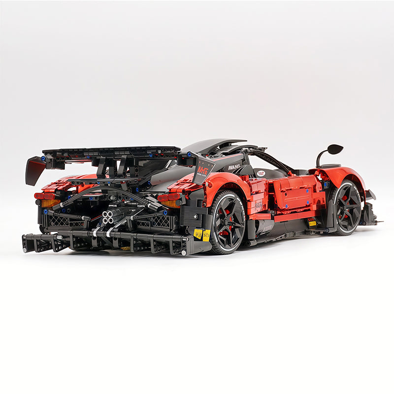 MOC Technic Building Block Car, 1:8 Scale Mirror Electroplated Blood Red Supercar Model Inspired by Pagani Zonda R, 3300 PCS Static Race Car Building Bricks, Adult Collectible Vehicle Gift