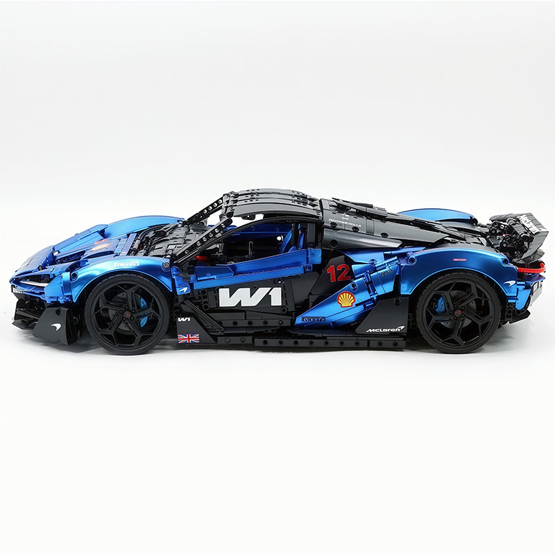 MOC Technic Supercar Building Blocks Set, 1:8 Scale Electroplated Electric Blue Static Race Car Model Kit, 4200+ PCS Adult Collectible Building Bricks , Steering & Magnetic Swan Door, Paper Manual Included