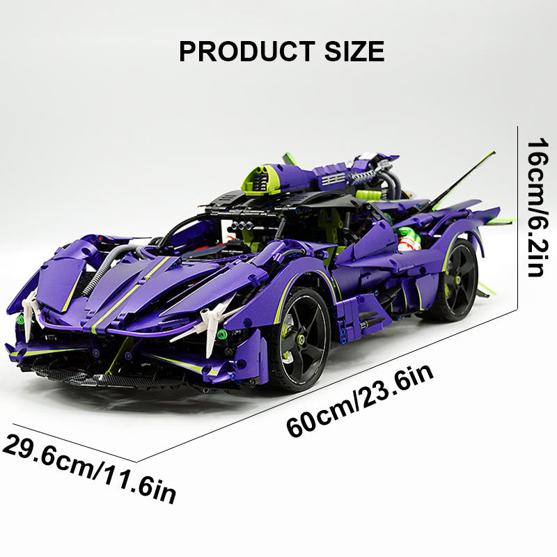 GULY 10614 1:8 Scale Purple Supercar Building Blocks Set, 3909 Pieces, Apollo EVO Inspired Model Car, Technic-Style Mechanical Building Kit, Detailed Collectible Display Model for Adults, Gift for Supercar Enthusiasts