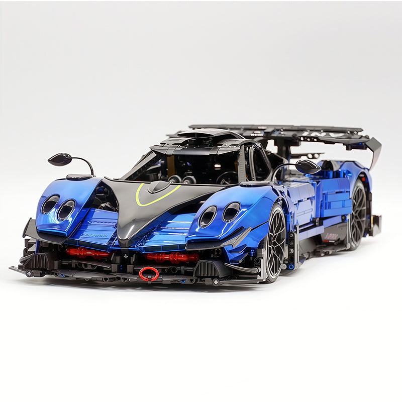 MOC Technic Building Block Car, 1:8 Scale Mirror Electroplated Dark Blue Supercar Model Inspired by Pagani Zonda R, 3300 PCS Static Race Car Building Bricks, Adult Collectible Vehicle Gift