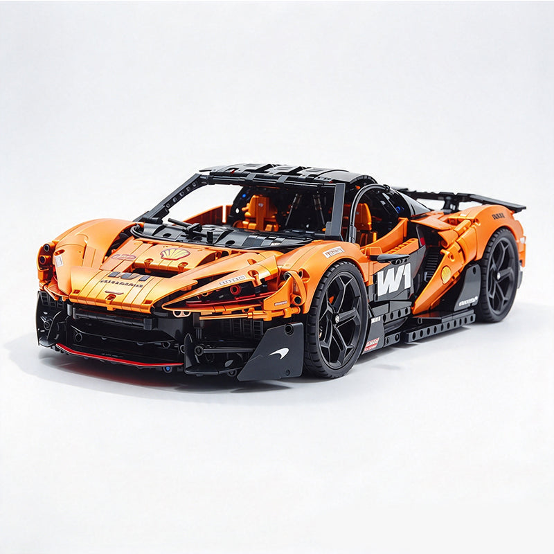 MOC Technic Supercar Building Blocks Set, 1:8 Scale Electroplated Electric Orange Gold Static Race Car Model Kit, 4200+ PCS Adult Collectible Building Bricks , Steering & Magnetic Swan Door, Paper Manual Included