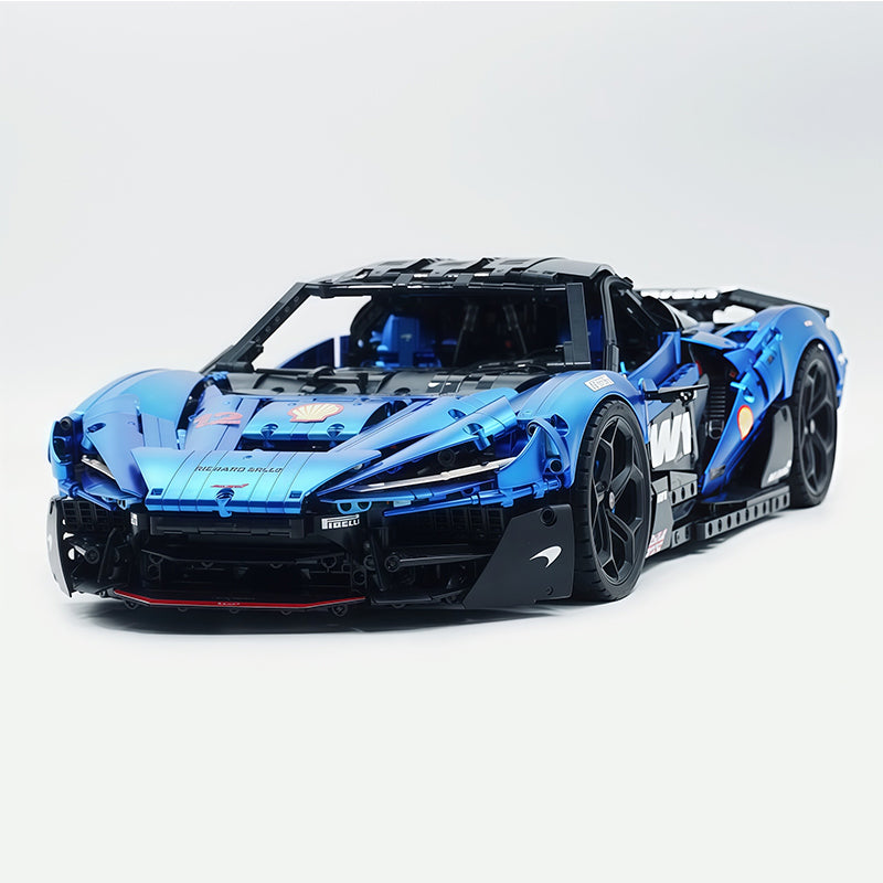 MOC Technic Supercar Building Blocks Set, 1:8 Scale Electroplated Electric Blue Static Race Car Model Kit, 4200+ PCS Adult Collectible Building Bricks , Steering & Magnetic Swan Door, Paper Manual Included