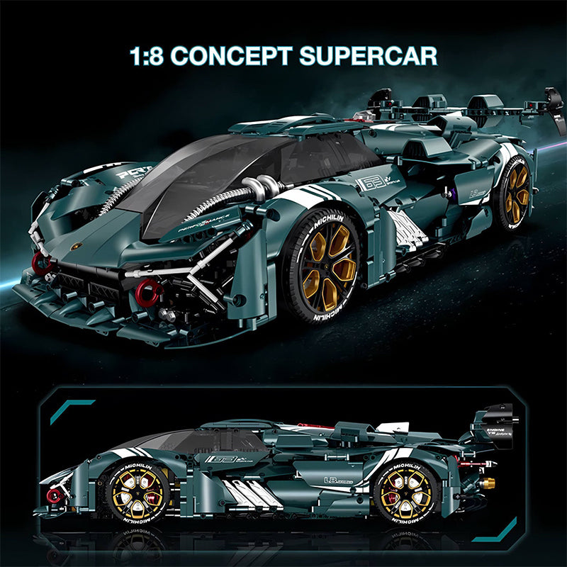 Dark Green Concept Supercar Model Building Blocks 3465pcs