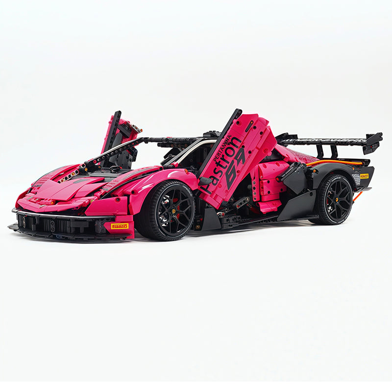 TGL-SCV12 1:8 Sports Car Lamborghini Custom Pink Building Block Set 4100pcs Adult Collector Collectible Model Kit