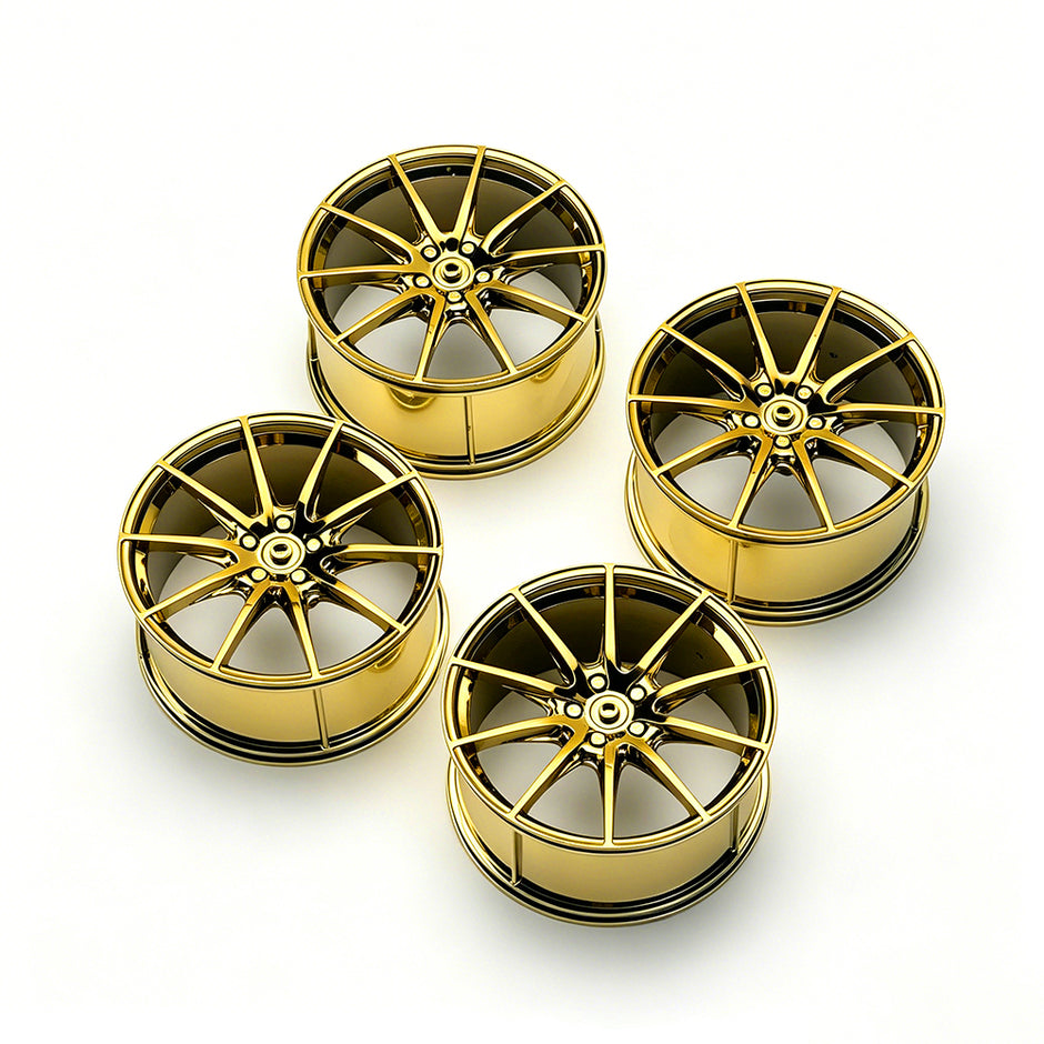 P1 1:8 Scale Building Block Wheel Rims, Size 7.5cm x 4cm, 7 Colors Available Gunmetal, Silver, Black, Red, Orange, Gold, Electroplated Gold, Compatible with Technic 42172 42143 42232 MOC Car Model, Building Brick Modification Upgrade Parts
