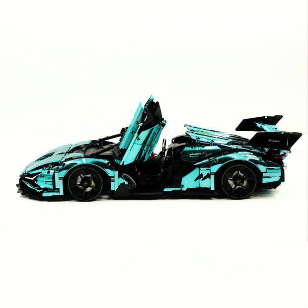 GULY-10635 1:8 Sports Car Lambo Custom Blue-green Building Block Set 3654pcs Adult Collector Collectible Model Kit