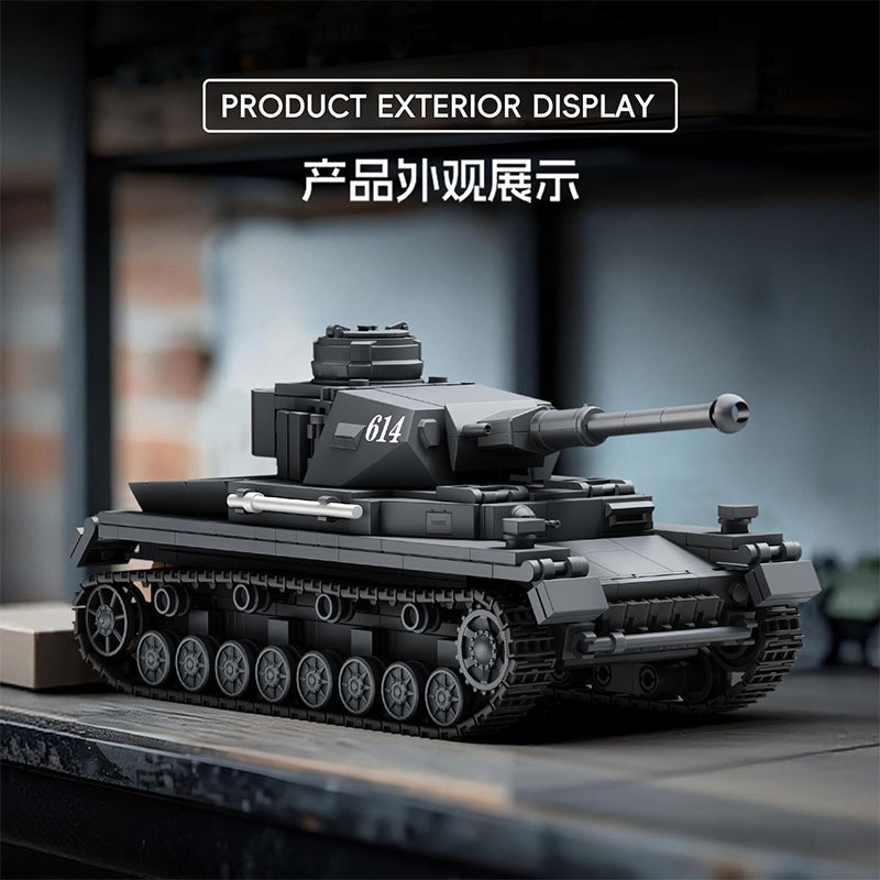 TK9001 1:8 Panzer IV Tank Building Blocks, 653 PCS WW2 German Dark Gray Medium Tank Static Model, Adult Collectible Building Brick Gift