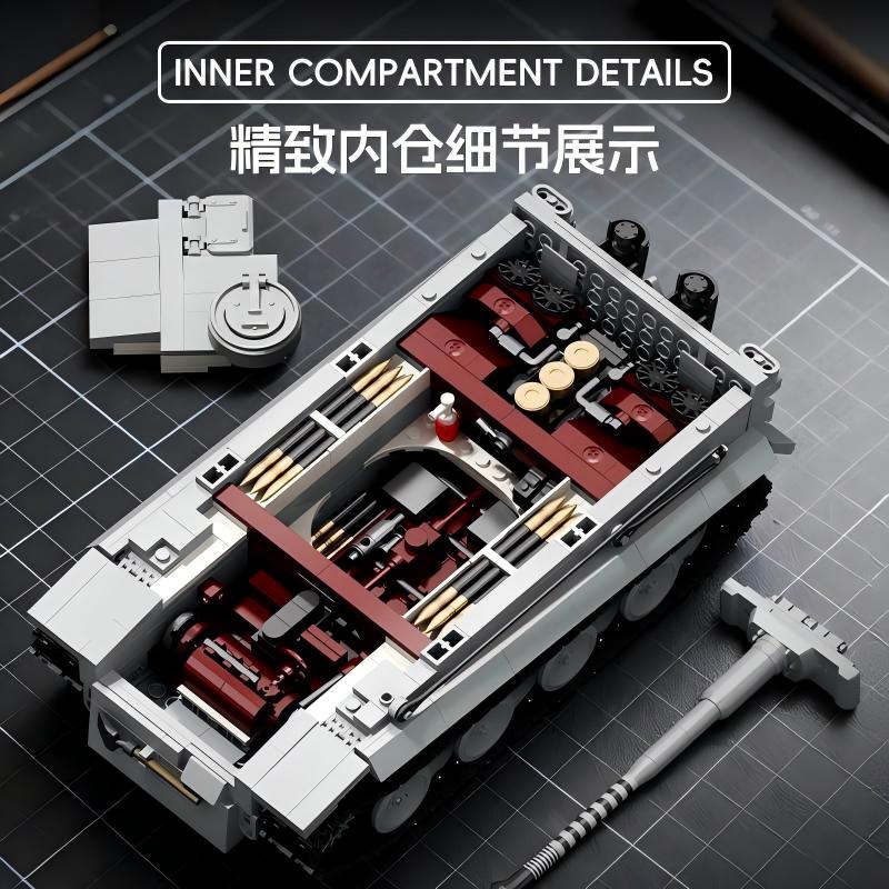 TK8001 1:8 Tiger I Tank Building Blocks, 1544 PCS WW2 Military Tank Model, Adult Collectible Building Brick Gift