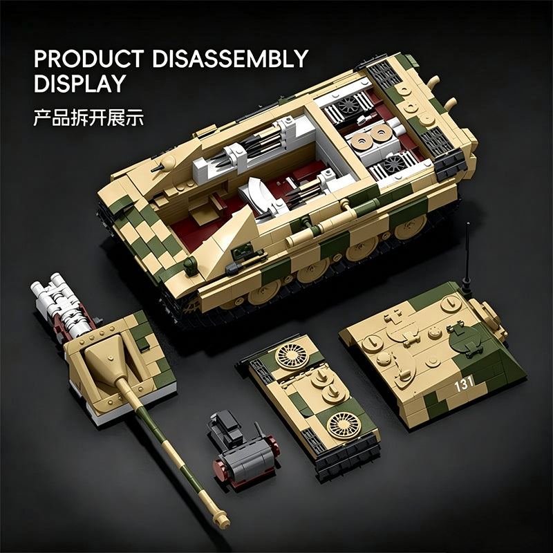 TK8005 1:8 Jagdpanther Tank Building Blocks, 1463 PCS WW2 Camouflage Tank Static Model, Adult Collectible Building Brick Gift