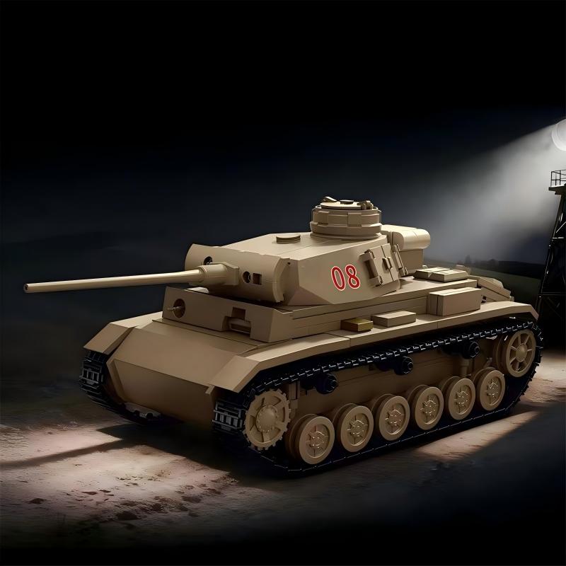 TK9002 1:8 Panzer III Tank Building Blocks, 481 PCS WW2 German Dark Gray Medium Tank Static Model, Adult Collectible Building Brick Gift
