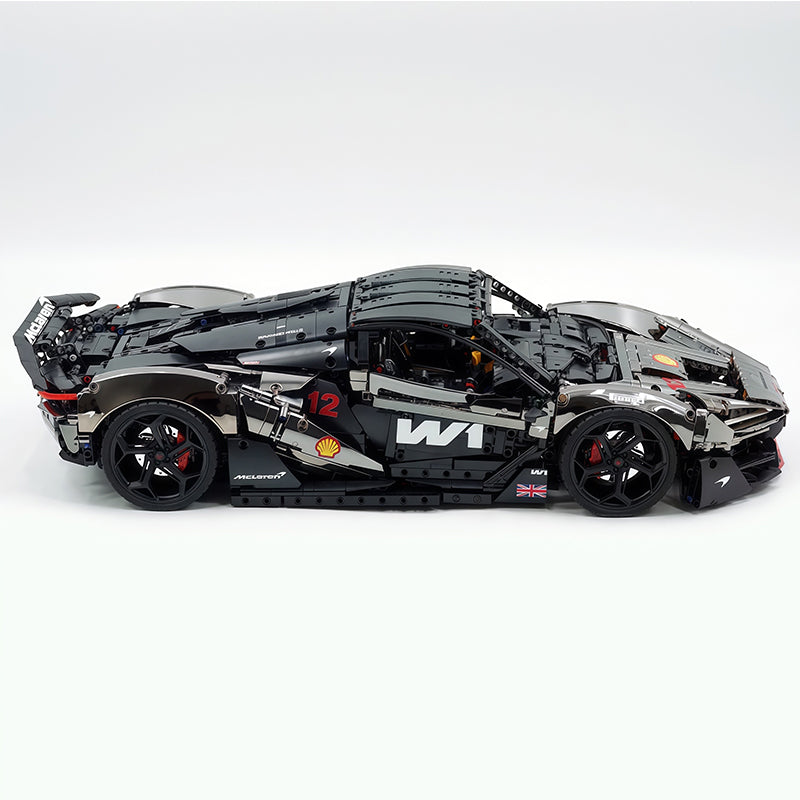 MOC Technic Supercar Building Blocks Set, 1:8 Scale Mirror Electroplated Gunmetal Static Race Car Model Kit, 4200+ PCS Adult Collectible Building Bricks , Steering & Magnetic Swan Door, Paper Manual Included
