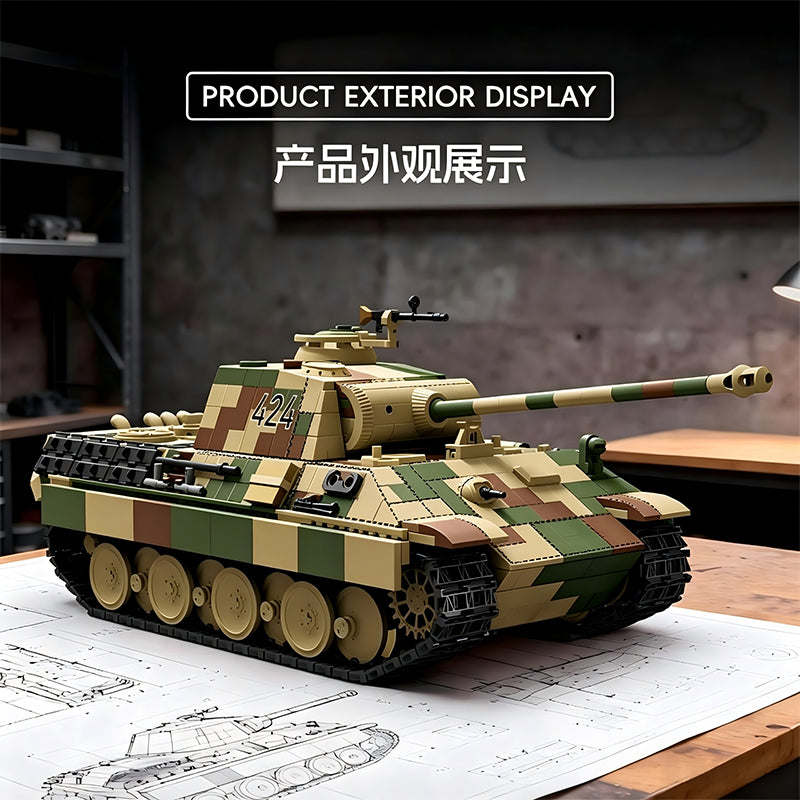 TK8002 1:8 Panther Tank Building Blocks, 1675 PCS WW2 Military Tank Model Kit, Adult Collectible Bricks Gift