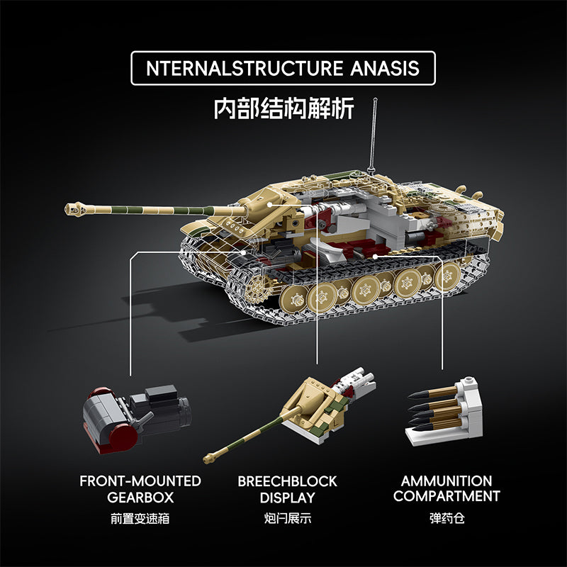 TK8005 1:8 Jagdpanther Tank Building Blocks, 1463 PCS WW2 Camouflage Tank Static Model, Adult Collectible Building Brick Gift