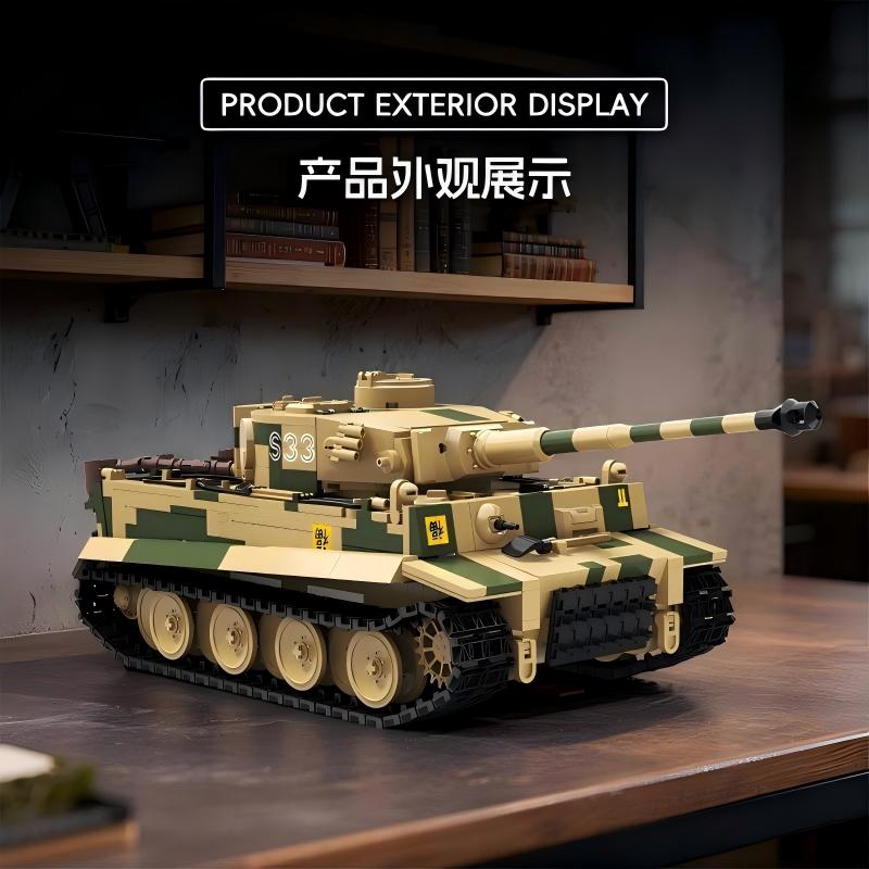 TK8003 1:8 Camouflage Tiger I Tank Building Blocks, 1595 PCS WW2 Military Static Tank Model, Adult Collectible Building Brick Gift