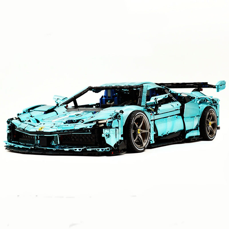 GULY-10623 1:8 Sports Car Italian Electroplated Tiffany Blue Building Block Set 3981pcs Adult Collector Collectible Model Kit