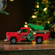 PB8849 Christmas Red Pickup Truck Building Blocks Set, 500 PCS MOC Vintage Truck Model with Christmas Tree & Display Container, Static Collectible Building Bricks, Christmas Holiday Gift for Adults & Teens