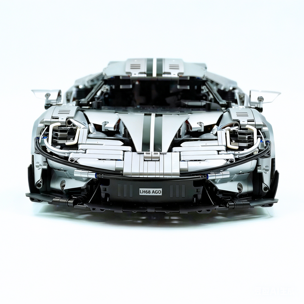 TGL-T5042 1:8 Sports Car Ford GT Custom Electroplated Silver Building Block Set 3056pcs Adult Collector Collectible Model Kit