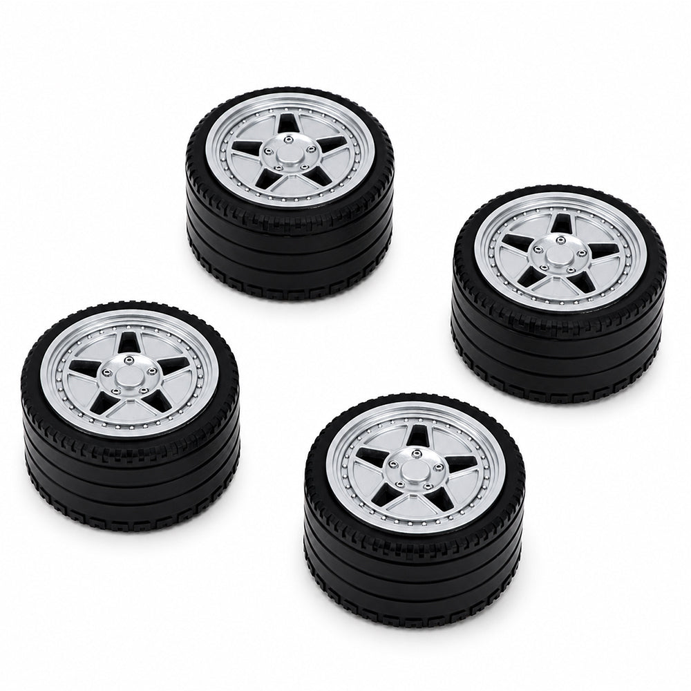 F40 Custom Wheel Rims, 1:8 Scale Building Block Wheels, Size 4.4cm x 6.5cm, Compatible with Technic 42115 42083 MOC Car Model, 4 Colors Available White/Black/Silver/Gold, Building Bricks Modification Accessories