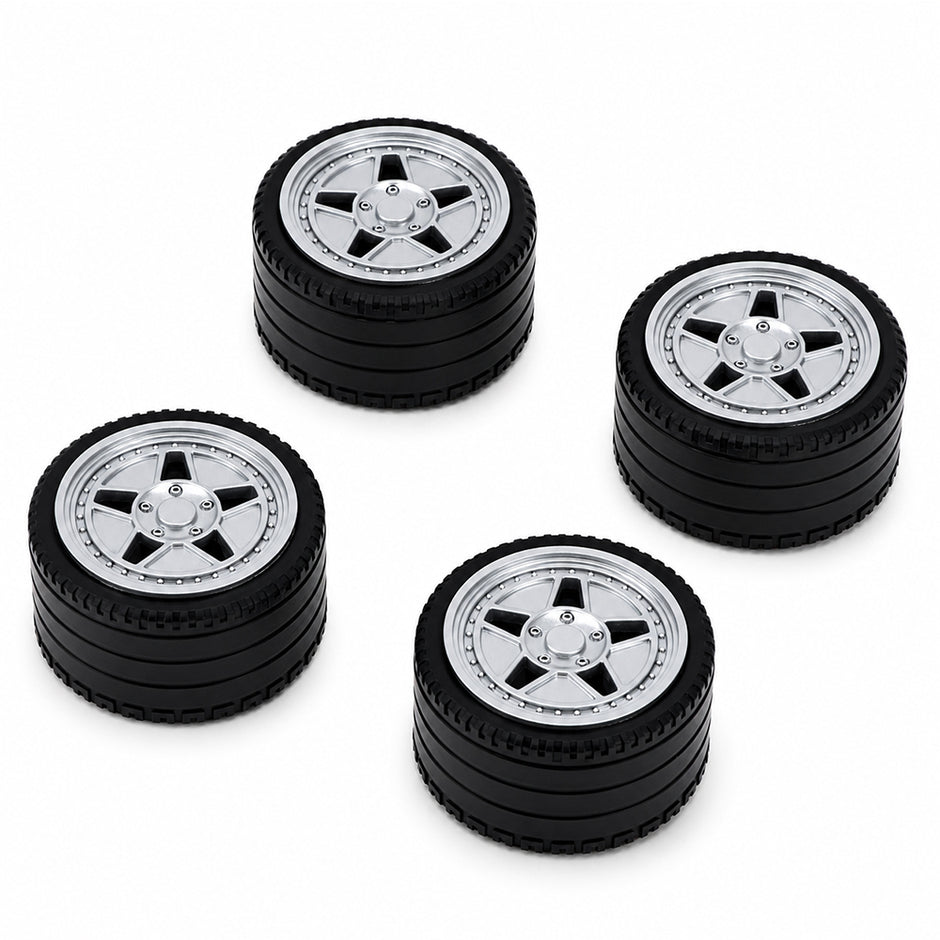 F40 Custom Wheel Rims, 1:8 Scale Building Block Wheels, Size 4.4cm x 6.5cm, Compatible with Technic 42115 42083 MOC Car Model, 4 Colors Available White/Black/Silver/Gold, Building Bricks Modification Accessories