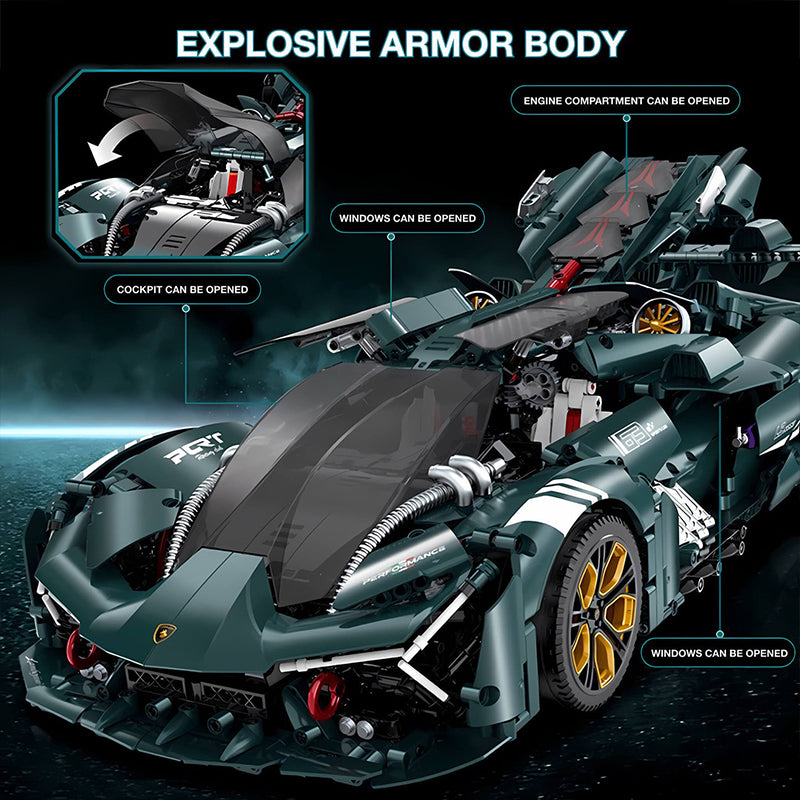 Dark Green Concept Supercar Model Building Blocks 3465pcs
