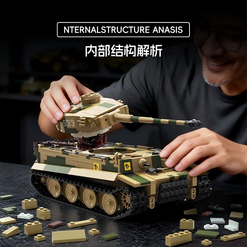 TK8003 1:8 Camouflage Tiger I Tank Building Blocks, 1595 PCS WW2 Military Static Tank Model, Adult Collectible Building Brick Gift