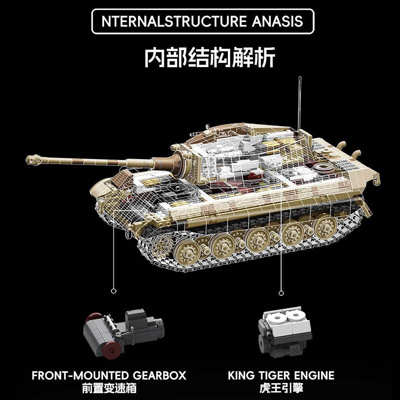 TK8004 1:8 King Tiger Tank Building Blocks, 2143 PCS WW2 Camouflage Heavy Tank Static Model, Adult Collectible Building Brick Gift