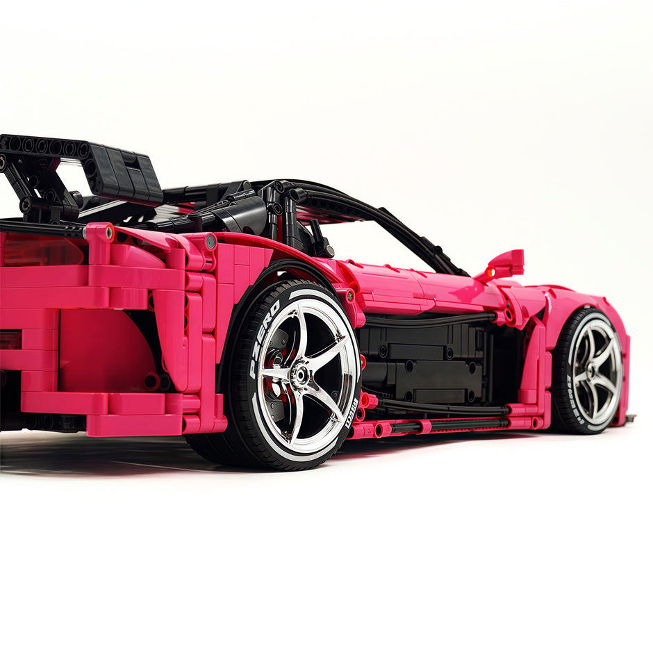 CADA-C61502 1:8 Sports Car Mazda RX-7 Custom pink Building Block Set 3304pcs Adult Collector Collectible Model Kit