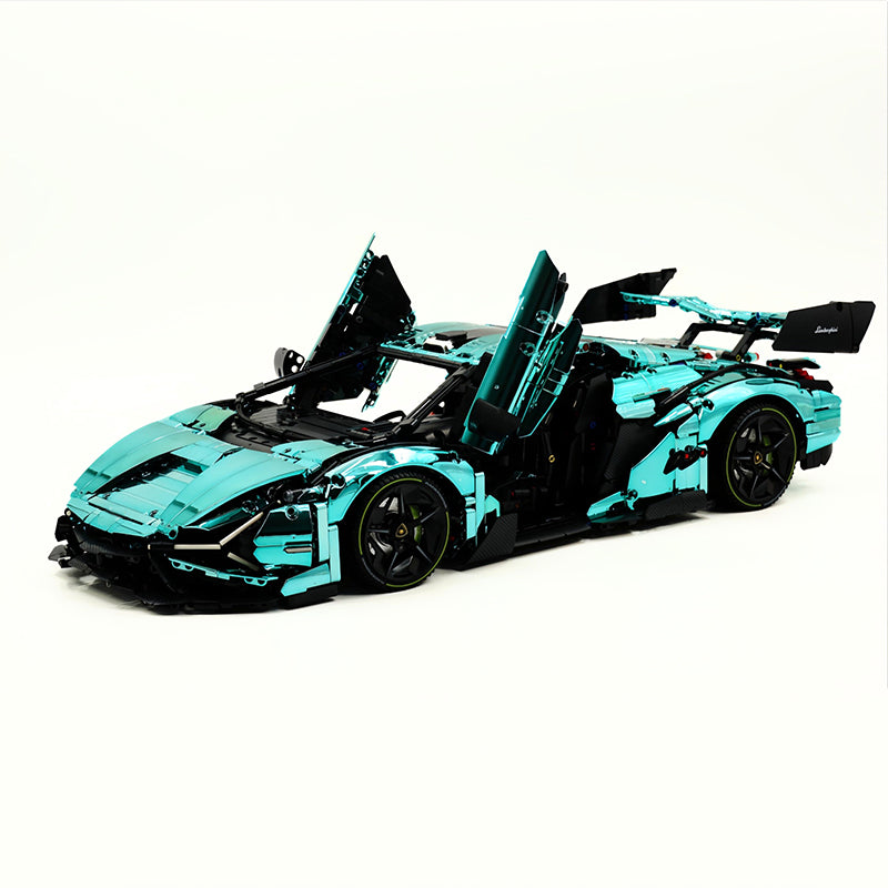 GULY-10635 1:8 Sports Car Lambo Custom Blue-green Building Block Set 3654pcs Adult Collector Collectible Model Kit