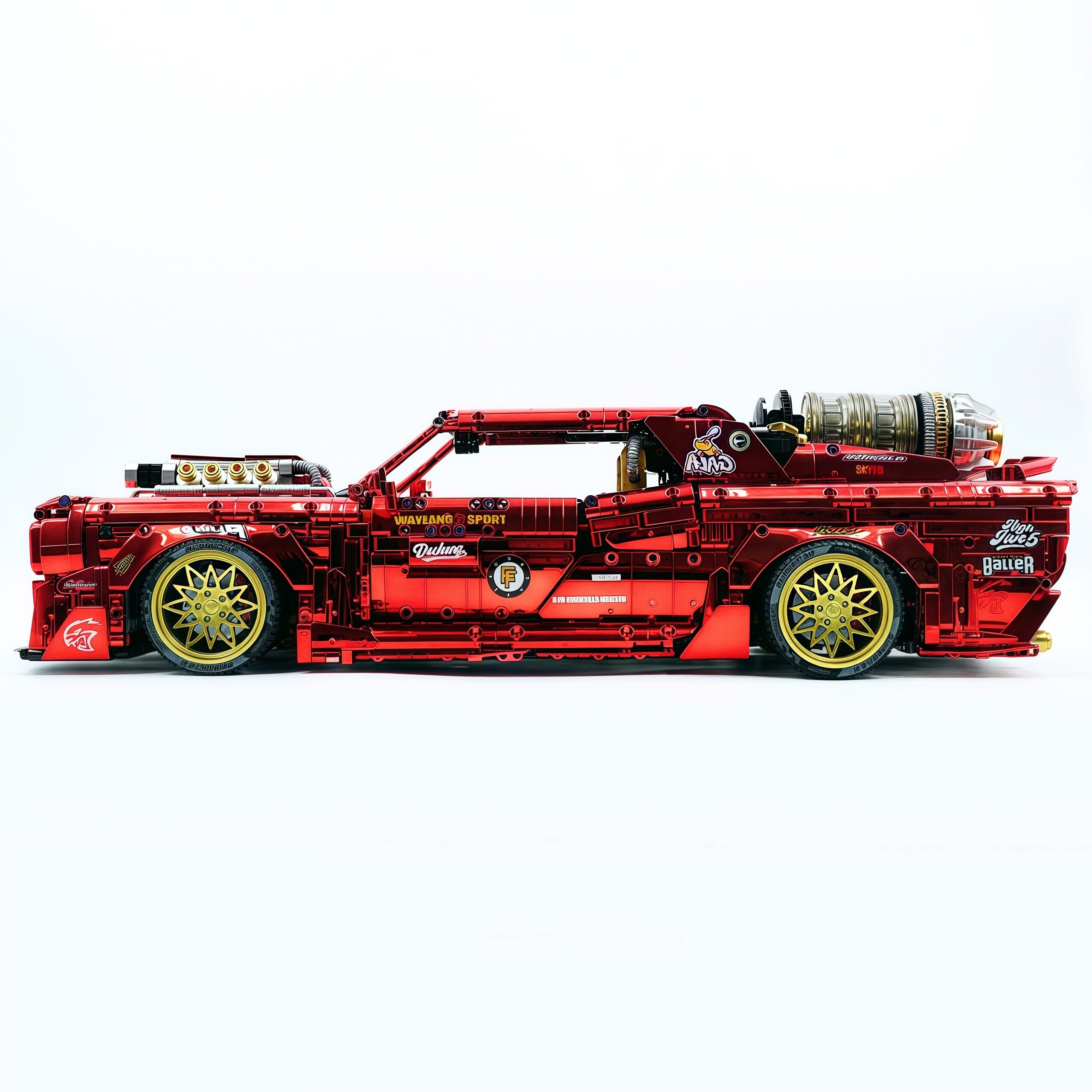 GULY-10637 1:8 Sports Car Dodge Challenger Custom Red Building Block Set 3751pcs Adult Collector Collectible Model Kit