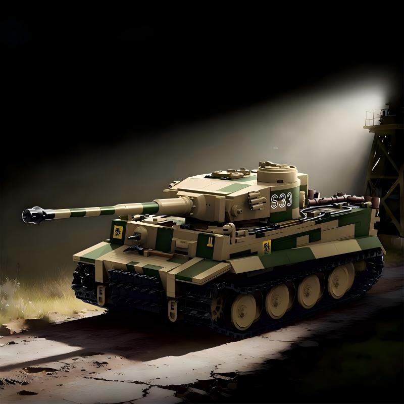 TK8003 1:8 Camouflage Tiger I Tank Building Blocks, 1595 PCS WW2 Military Static Tank Model, Adult Collectible Building Brick Gift