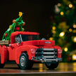PB8849 Christmas Red Pickup Truck Building Blocks Set, 500 PCS MOC Vintage Truck Model with Christmas Tree & Display Container, Static Collectible Building Bricks, Christmas Holiday Gift for Adults & Teens