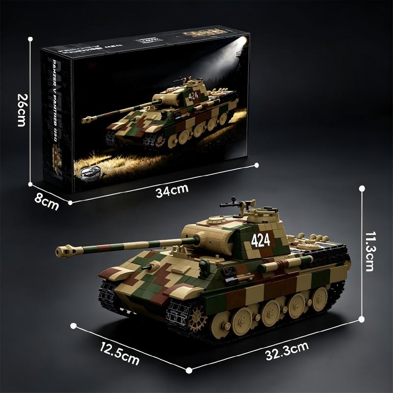 TK8002 1:8 Panther Tank Building Blocks, 1675 PCS WW2 Military Tank Model Kit, Adult Collectible Bricks Gift