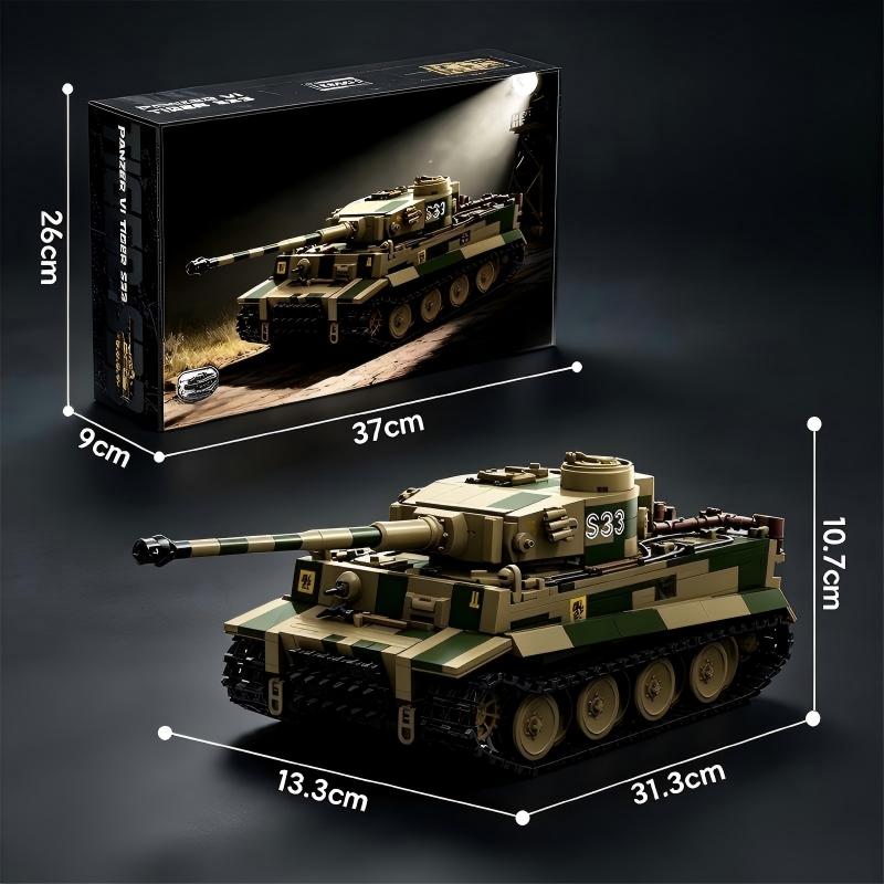 TK8003 1:8 Camouflage Tiger I Tank Building Blocks, 1595 PCS WW2 Military Static Tank Model, Adult Collectible Building Brick Gift