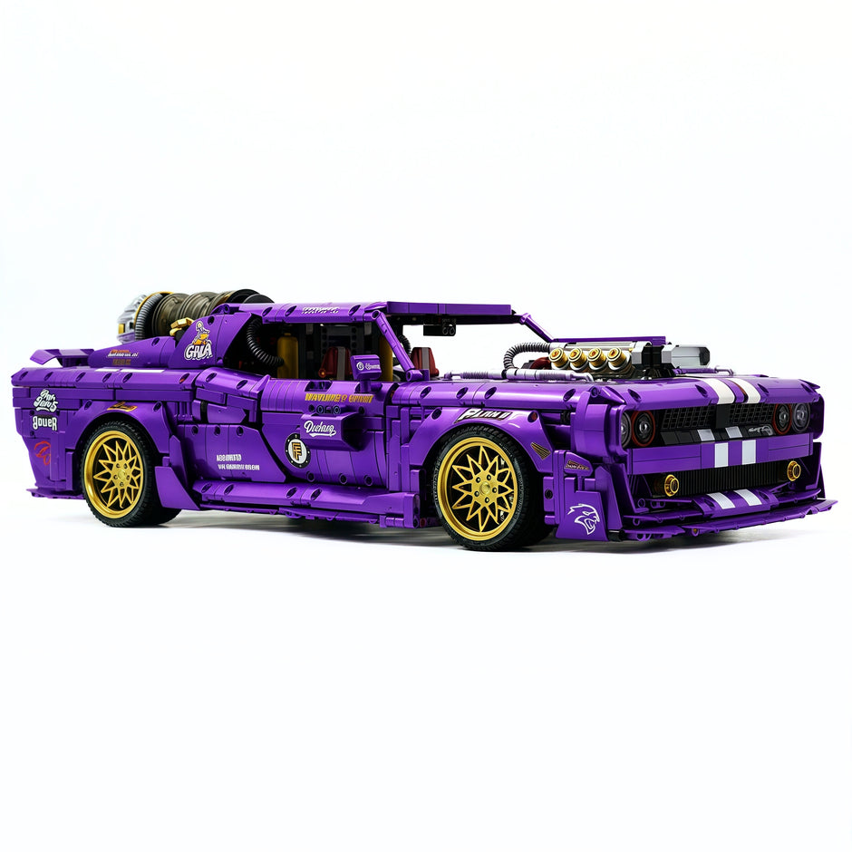 GULY-10637 1:8 Sports Car Dodge Challenger Custom Purple Building Block Set 3751pcs Adult Collector Collectible Model Kit