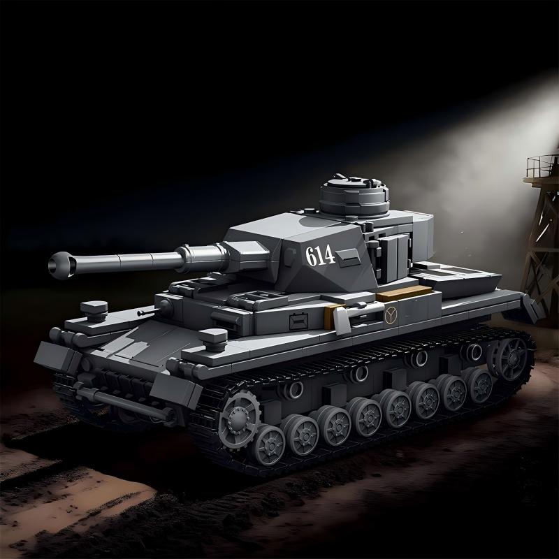 TK9001 1:8 Panzer IV Tank Building Blocks, 653 PCS WW2 German Dark Gray Medium Tank Static Model, Adult Collectible Building Brick Gift