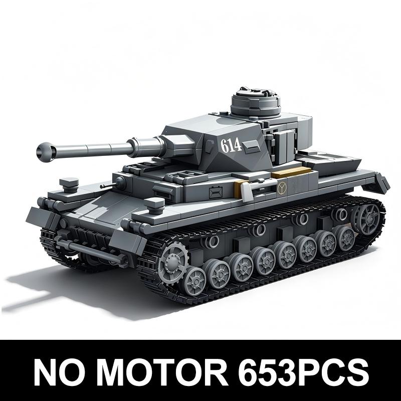 TK9001 1:8 Panzer IV Tank Building Blocks, 653 PCS WW2 German Dark Gray Medium Tank Static Model, Adult Collectible Building Brick Gift