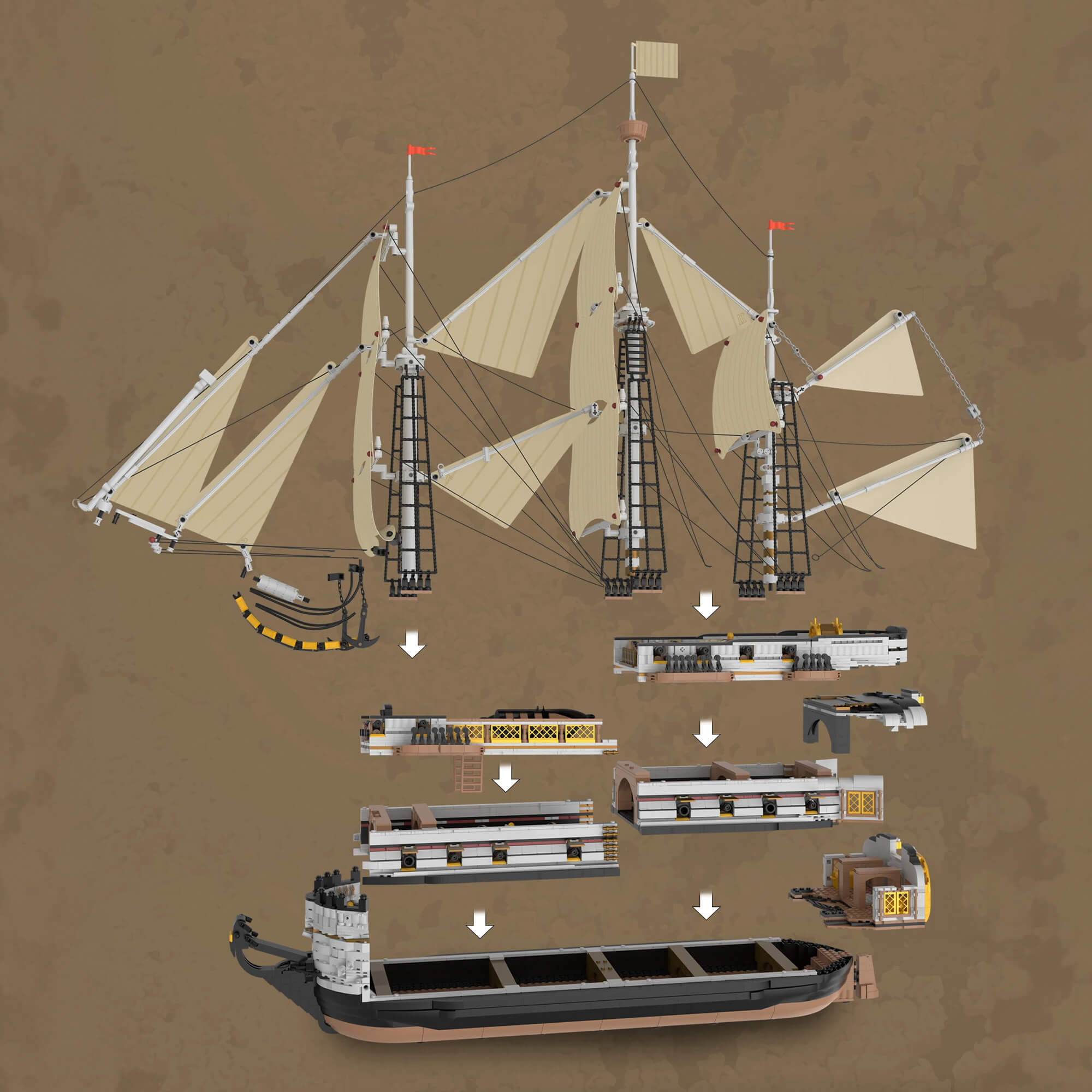 66048 Endeavour Sailing Ship Imperial Age Warship 3555pcs