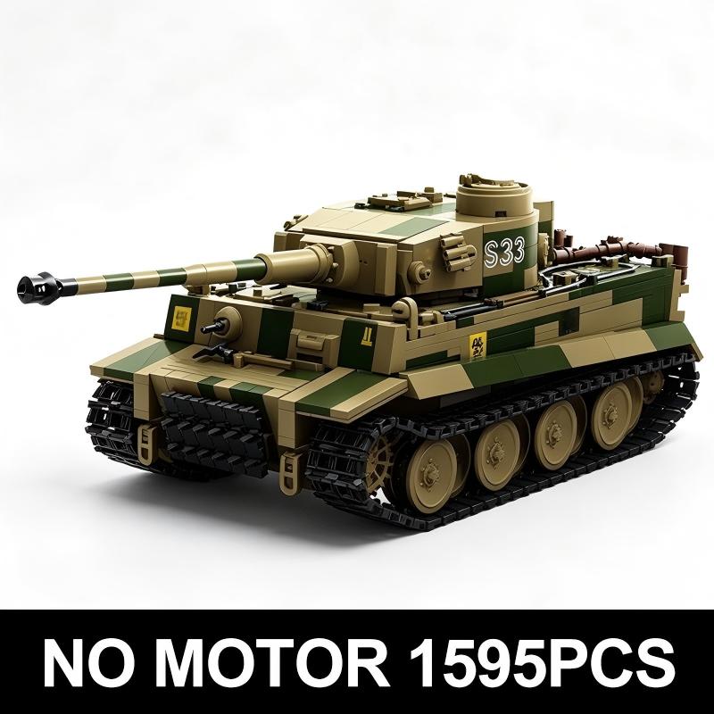 TK8003 1:8 Camouflage Tiger I Tank Building Blocks, 1595 PCS WW2 Military Static Tank Model, Adult Collectible Building Brick Gift