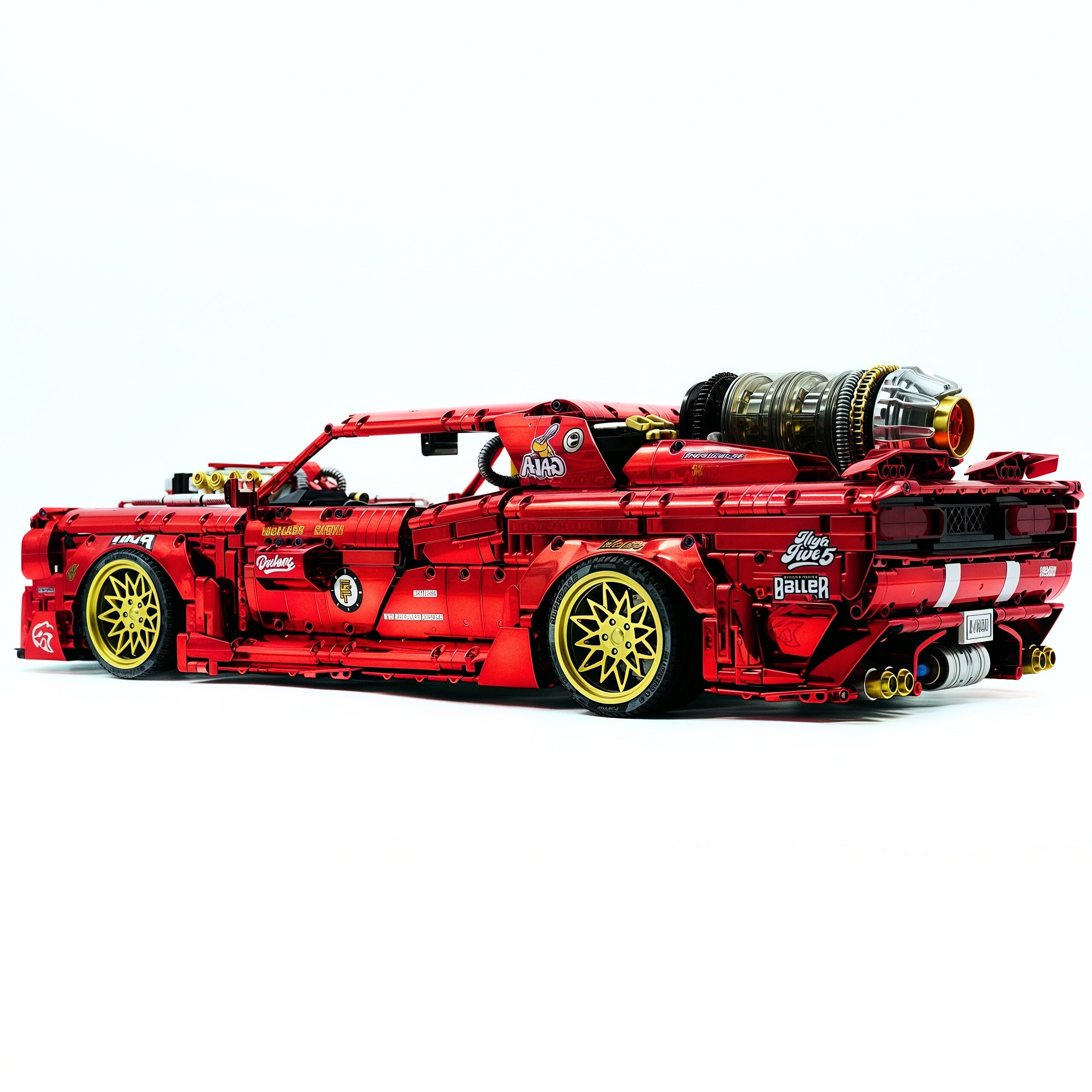 GULY-10637 1:8 Sports Car Dodge Challenger Custom Red Building Block Set 3751pcs Adult Collector Collectible Model Kit