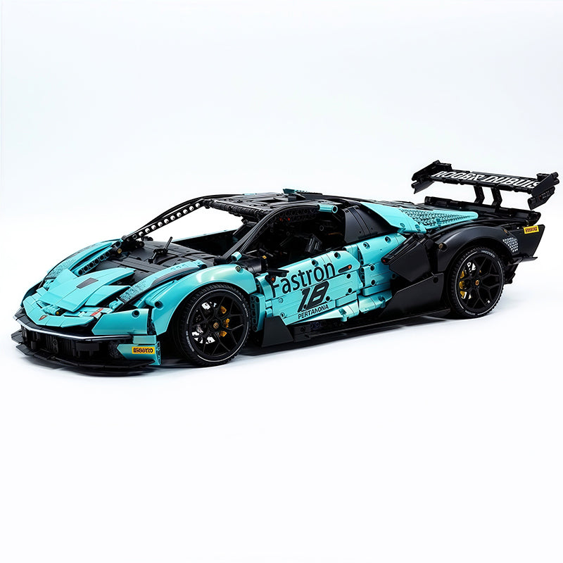 TGL-SCV12 1:8 Sports Car Lamborghini Custom Bule Building Block Set 4100pcs Adult Collector Collectible Model Kit