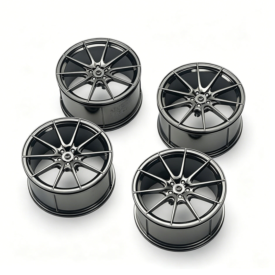 P1 1:8 Scale Building Block Wheel Rims, Size 7.5cm x 4cm, 7 Colors Available Gunmetal, Silver, Black, Red, Orange, Gold, Electroplated Gold, Compatible with Technic 42172 42143 42232 MOC Car Model, Building Brick Modification Upgrade Parts