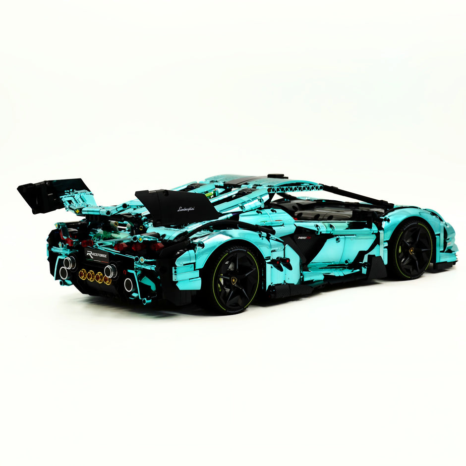 GULY-10635 1:8 Sports Car Lambo Custom Blue-green Building Block Set 3654pcs Adult Collector Collectible Model Kit