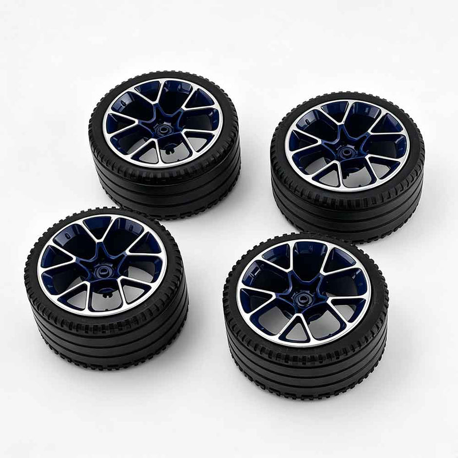 35187 1:8 Scale Building Block Wheel Rims, Size 6.5cm x 4.4cm, 4 Colors Available Black-Gold, Silver, Blue-White, Black, Compatible with Technic 42115 42083 MOC Car Model, Building Brick Modification Upgrade Parts