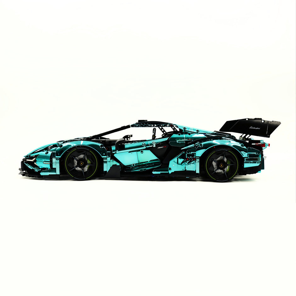 GULY-10635 1:8 Sports Car Lambo Custom Blue-green Building Block Set 3654pcs Adult Collector Collectible Model Kit