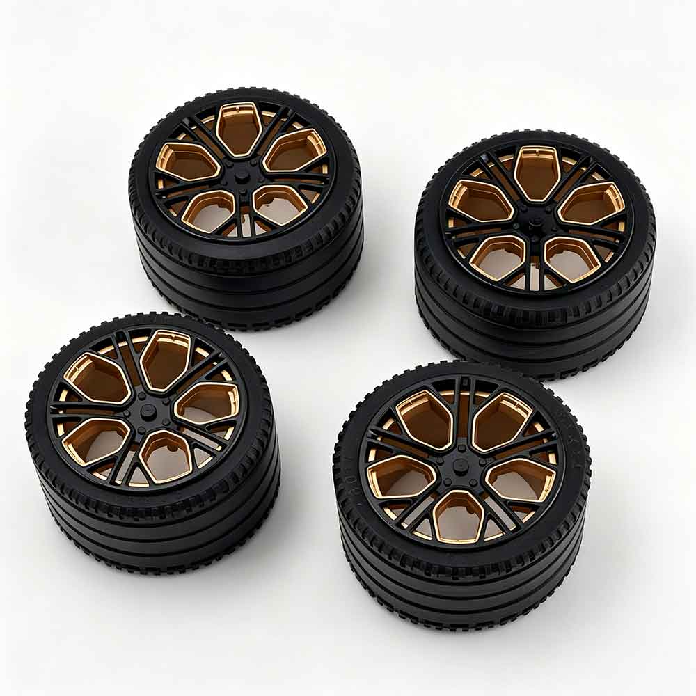 35187 1:8 Scale Building Block Wheel Rims, Size 6.5cm x 4.4cm, 4 Colors Available Black-Gold, Silver, Blue-White, Black, Compatible with Technic 42115 42083 MOC Car Model, Building Brick Modification Upgrade Parts