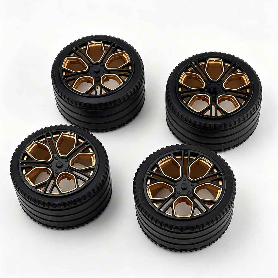 35187 1:8 Scale Building Block Wheel Rims, Size 6.5cm x 4.4cm, 4 Colors Available Black-Gold, Silver, Blue-White, Black, Compatible with Technic 42115 42083 MOC Car Model, Building Brick Modification Upgrade Parts
