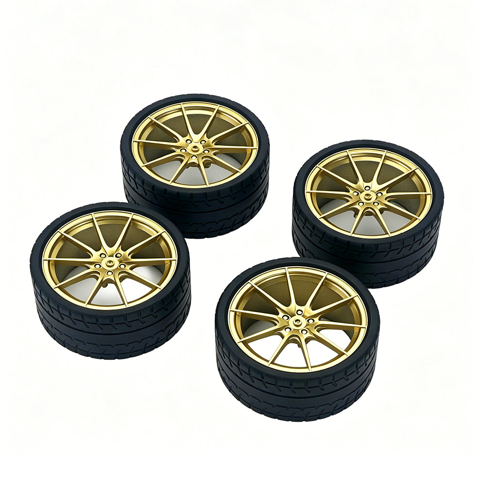 P1 1:8 Scale Building Block Wheel Rims, Size 7.5cm x 4cm, 7 Colors Available Gunmetal, Silver, Black, Red, Orange, Gold, Electroplated Gold, Compatible with Technic 42172 42143 42232 MOC Car Model, Building Brick Modification Upgrade Parts